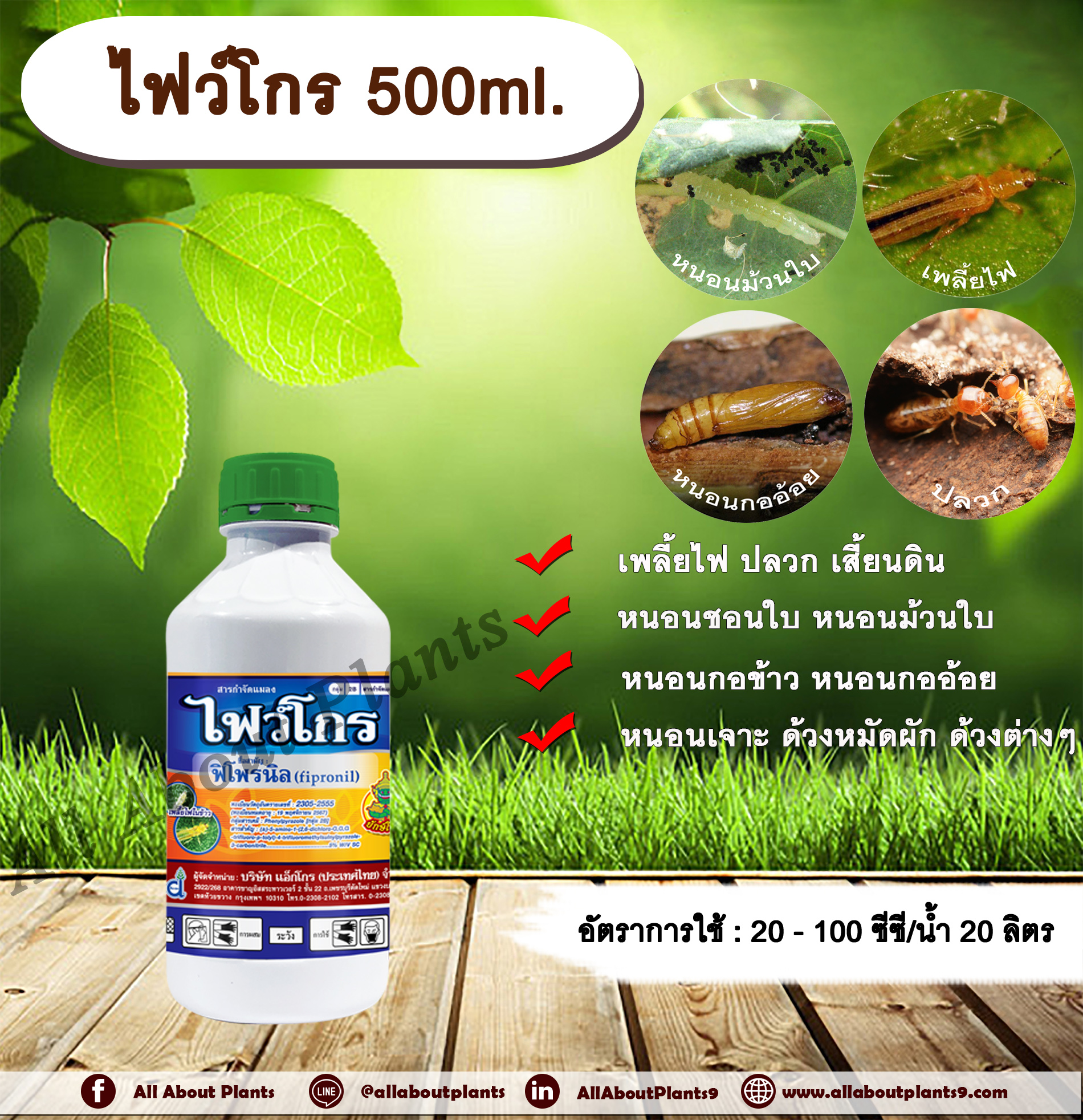 ไฟว์โกร 500ml.ฟิโพรนิล สารกำจัดแมลง เพลี้ยไฟ ปลวก หนอนชอนใบ หนอนม้วนใบ หนอนกอข้าว หนอนกออ้อย หนอนเจาะ ด้วงหมัดผัก ด้วงต่างๆ เสี้ยนดิน ดูดซึม allaboutplants ชิ้น