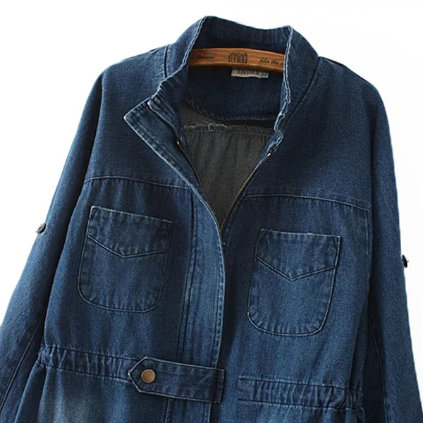 เสื้อโค้ทยีนส์กันหนาว คอปิด ผ้ายีนส์ฟอกนิ่มแต่งกระเป๋าคู่ (11796LM)