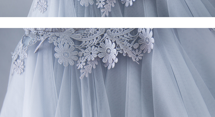 Pre-Order ชุดราตรีเด็ก สไตล์เจ้าหญิง แขนกุด สีเทา สีขาว อกตกแต่งด้วยลูกไม้ กระโปรงตาข่าย เป็นชั้น ๆ ซิปหลัง