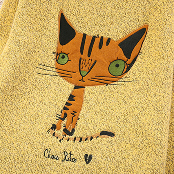 เสื้อไหมพรมกึ่งวูลหนานุ่ม ปักลายแมวน่ารัก (12355LM)