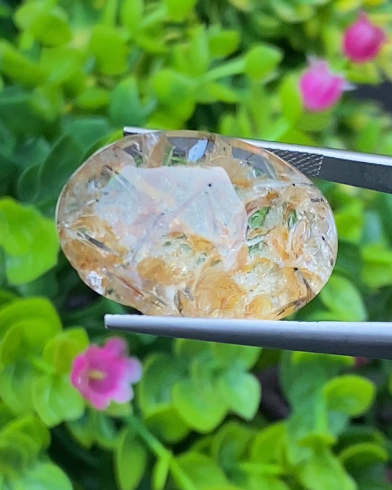 โป่งข่าม ควอตซ์ Rutilated Quartz 41.83 กะรัต Cts. พลอยแท้ อัญมณีมงคลประจําวันเกิด เครื่องประดับพลอย