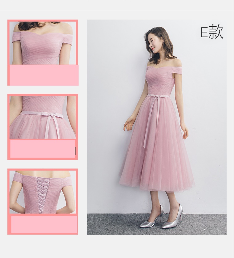 Pre-order ชุดเพื่อนเจ้าสาว สีชมพู กระโปรงตาข่าย เชือกผูกหลัง