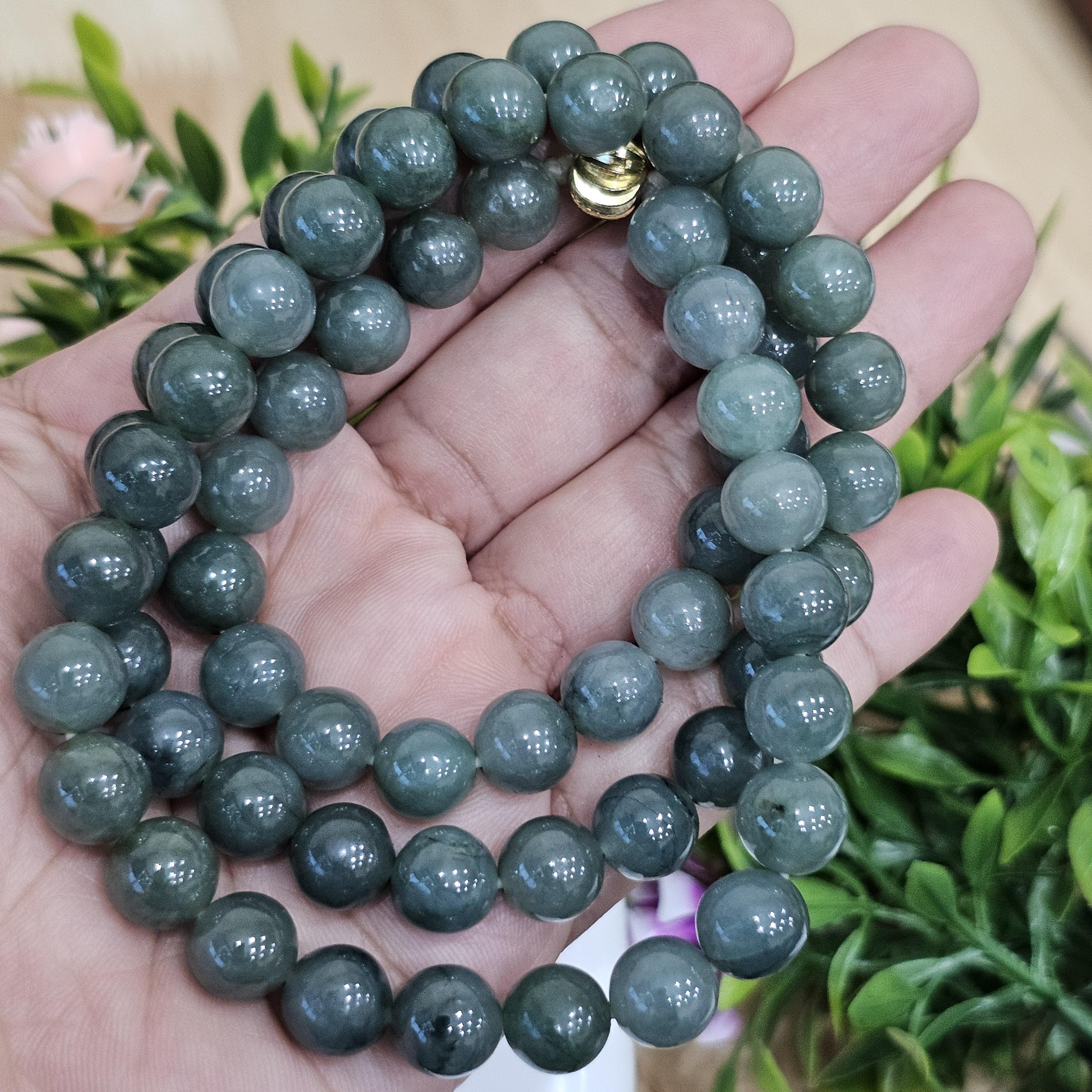 สร้อยคอหยก (Jadeite Necklace) 23 นิ้ว ดิบ ไม่ผ่านการปรับปรุง (Type A) พม่า (Myanmar) หยก พม่า แท้ Jade