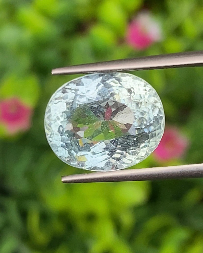 พลอย อความารีน Aquamarine 6.94 กะรัต (Cts.) พลอยแท้ อัญมณีมงคลประจําวันเกิด เครื่องประดับพลอย