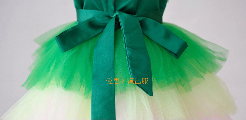 Pre-order ชุดแฟนซี ชุดแสดง ชุดกระโปรง เกาะอกสายเดี่ยว แต่งใบไม้ ดอกไม้ ช่วงอก กระโปรงตาข่ายหลากสีเป็นชั้น ๆ