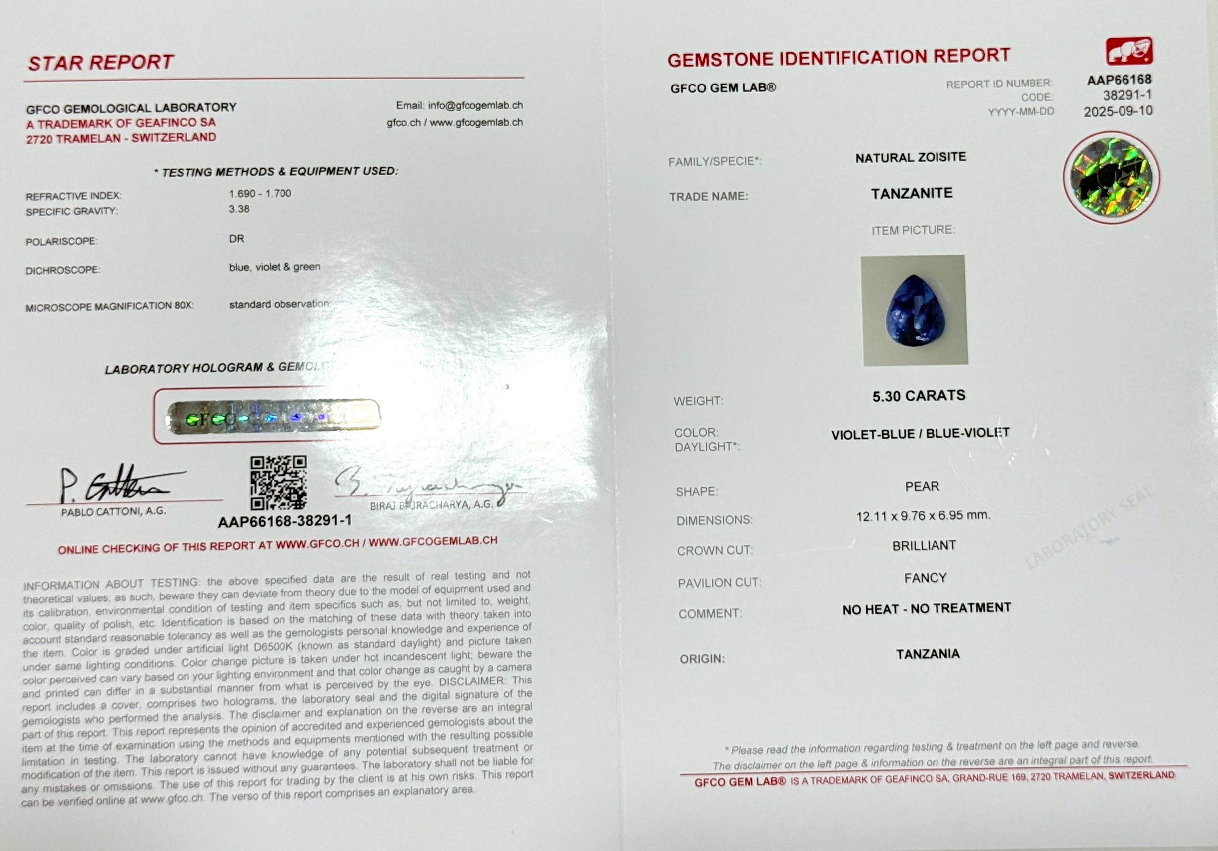 พลอย แทนซาไนท์ Tanzanite 5.30 กะรัต (Cts) พร้อมใบเซอร์ พลอยแท้อัญมณีมงคล ประจําวันเกิด เครื่องประดับพลอย