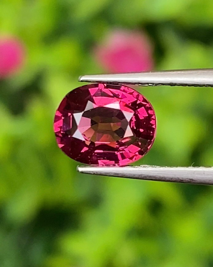 พลอย โรโดไลต์ กาเน็ท Rhodolite Garnet 1.49 กะรัต Cts.พลอยแท้ อัญมณีมงคลประจําวันเกิด เครื่องประดับพลอย