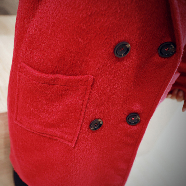 เสื้อโค้ทกันหนาวตัวยาว ผ้าวูลเนื้อหนาแต่งกระดุมคู่ (11730CV)