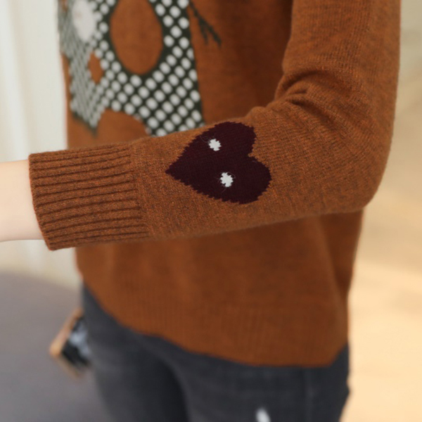 เสื้อไหมพรมวูลเนื้อนิ่ม แขนยาว ถักลายช้างน้อย (12268B)