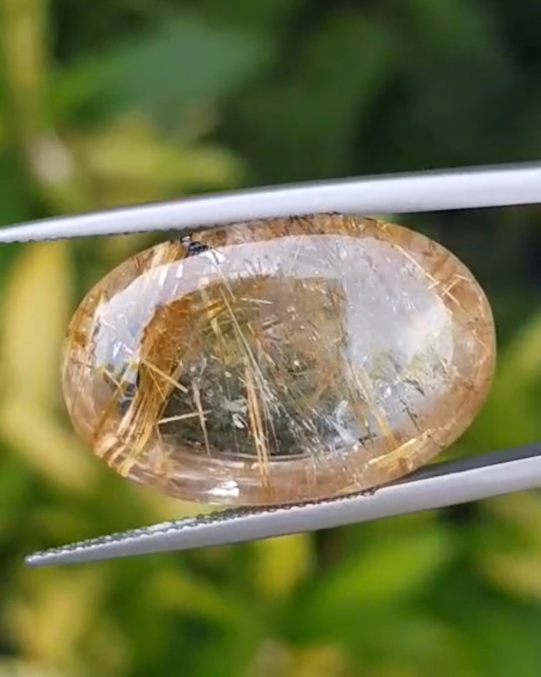 ไหมทอง ควอตซ์ Golden Rutilated Quartz 32.0 กะรัต Cts.พลอยแท้ อัญมณีมงคลประจําวันเกิด เครื่องประดับพลอย