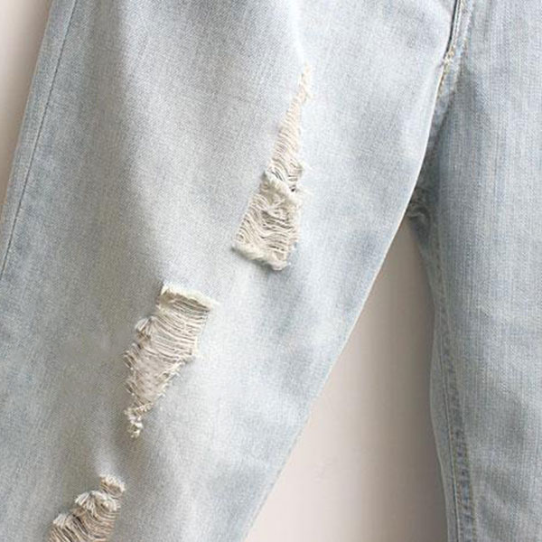 กางเกงขายาวห้าส่วน ผ้ายีนส์ฟอกนิ่มแต่งลายดอกวินเทจ (11795LM)