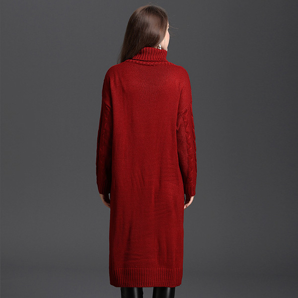 เดรสคอเต่าตัวยาว ไหมพรมหนานุ่มถักลาย (11782B)