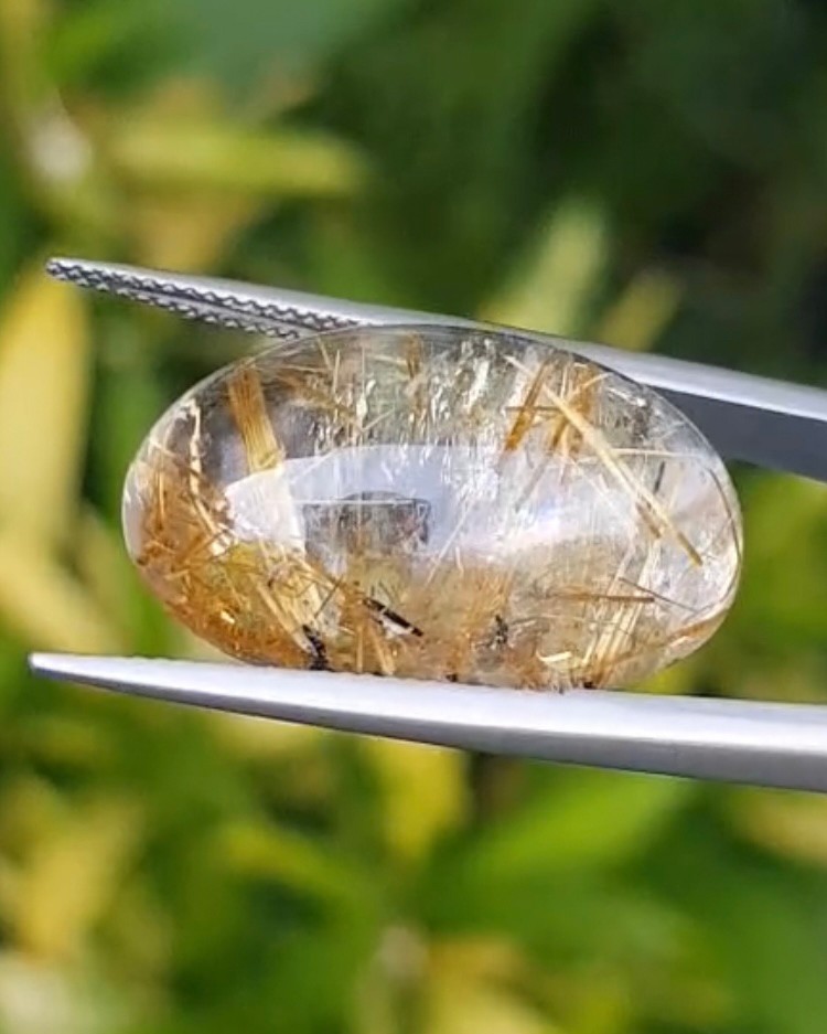 ไหมทอง ควอตซ์ Golden Rutilated Quartz 32.0 กะรัต Cts.พลอยแท้ อัญมณีมงคลประจําวันเกิด เครื่องประดับพลอย