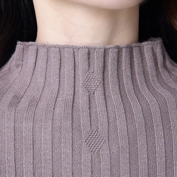 เดรสคอเต่ากันหนาว ไหมพรมกึ่งวูลหนานุ่มทอลาย (11767B)