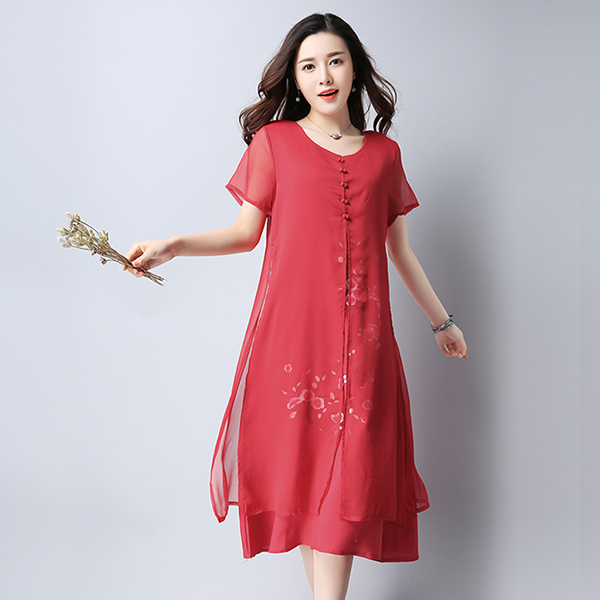 เดรสยาวผ้าฝ้ายญี่ปุ่นปักลายดอก ชายพริ้วสวย (11811M)