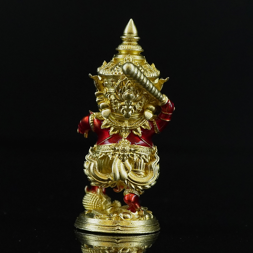 กุเวรน้อย รุ่นชนะมารบันดาลทรัพย์ เนื้อบรอนซ์ชุบทองลงยาแดง