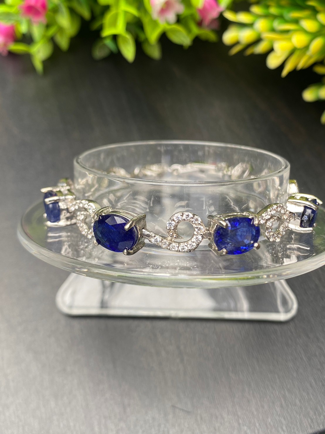 สร้อยข้อมือ พลอยแท้ ไพลิน Blue Sapphire Bracelet 12 กะรัต 4 เม็ด พลอยแท้ อัญมณีมงคลประจําวันเกิด เครื่องประดับพลอย