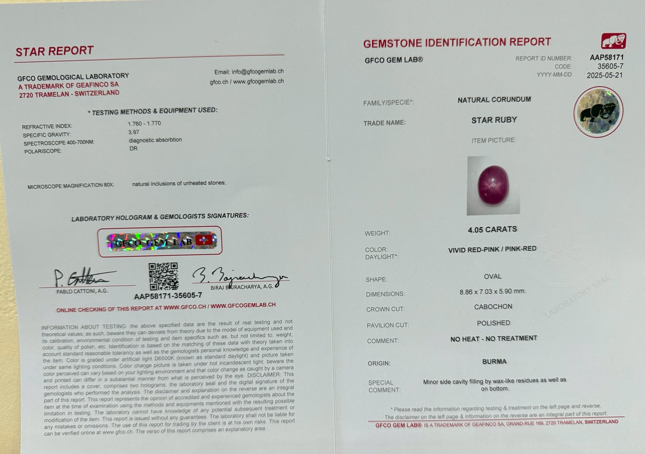 พลอย ทับทิม สตาร์ แซฟไฟร์ Ruby Star Sapphire 4.05 กะรัต (Cts.) ดิบ Unheated พร้อมใบเซอร์ พลอยแท้ อัญมณีมงคลประจําวันเกิด เครื่องประดับพลอย