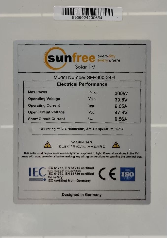 แผงโซล่าเซลล์ 360W Poly Sunfree Half (รับสินค้าหน้าร้านเท่านั้น)