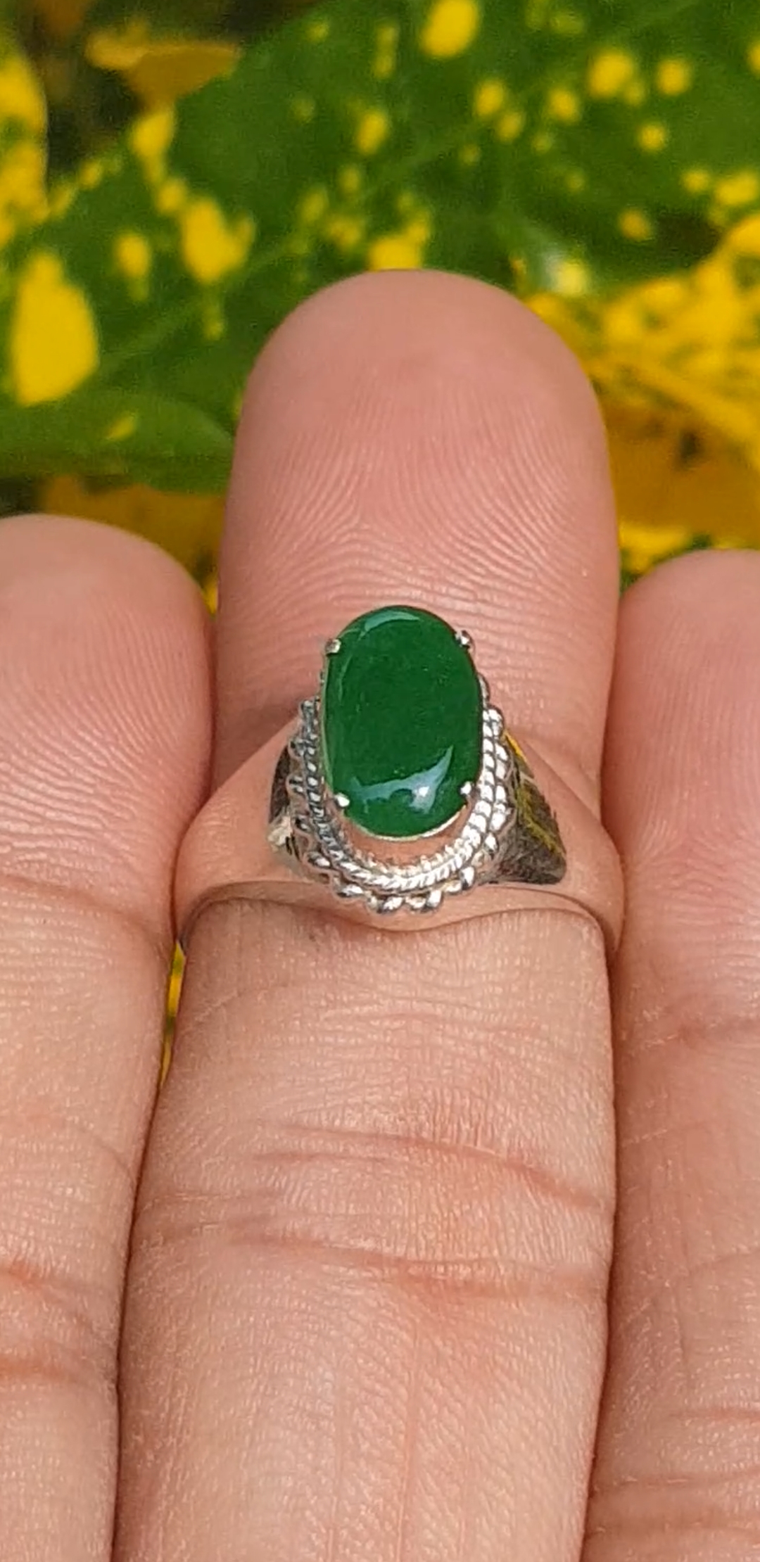 หยก พม่า แท้ Jade แหวนหยก 翡翠戒指 (Jadeite ring) 1.07 กะรัต (Cts.) (Size) 57 ดิบ ไม่ผ่านการปรับปรุง (Type A) พม่า (Myanmar)