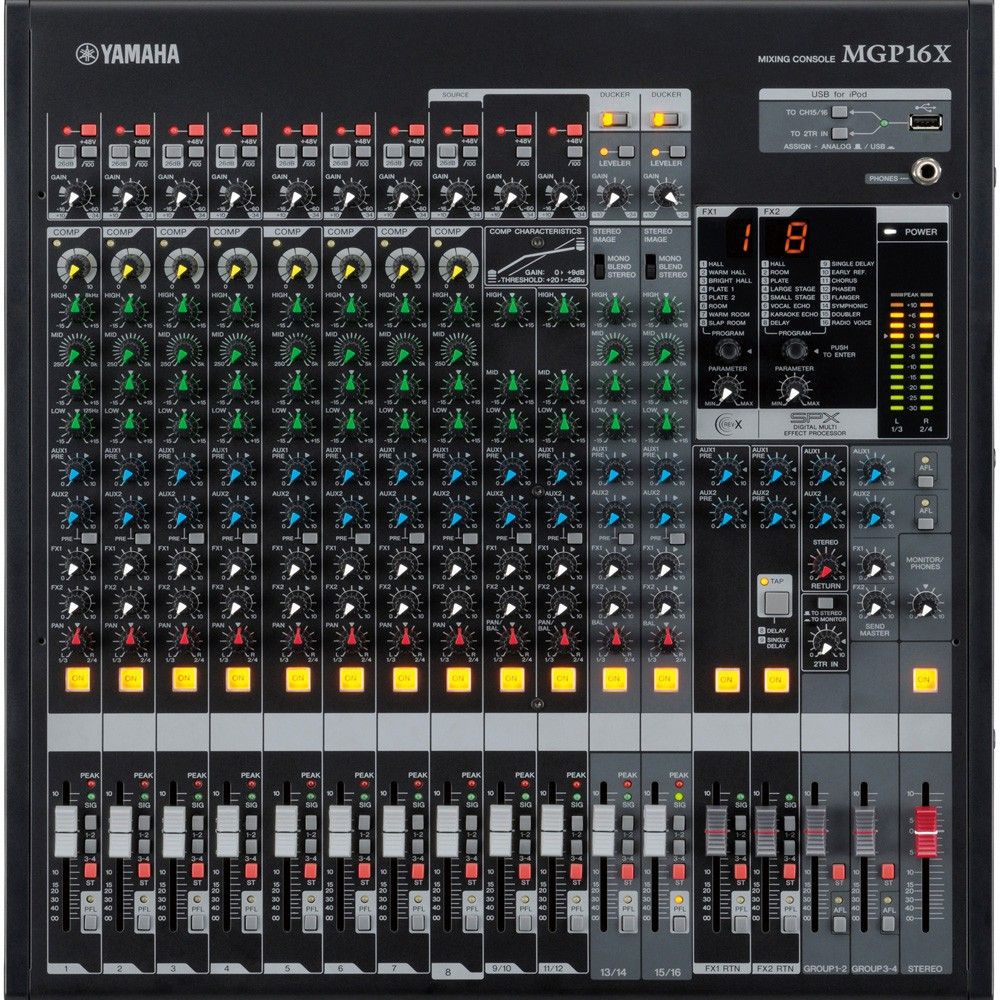 YAMAHA MGP16X มิกเชอร์ 16 Input ปรีแอมป์คุณภาพสูง (8 Mono + 4 Stereo), 3-Band EQs Stereo Out, 4 Group Out, 2 Aux, 16 Digital Effect, 6 Channel Compressors, Mixer
