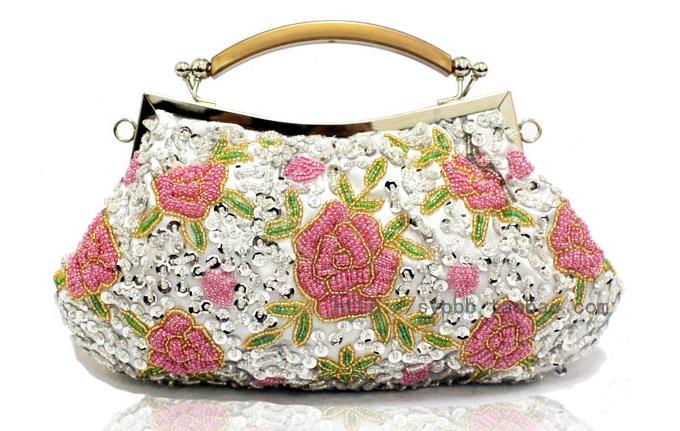 Pre-order กระเป๋าออกงาน Evening Clutch ทรงสวย แต่งลูกไม้ ลายดอกไม้ ปักเลื่อม