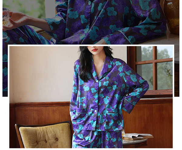 🚩พร้อมส่ง🚩ชุดนอนขายาว Silk Satin ไหมซาตินพรีเมี่ยม พิมพ์ลายดอกสไตล์วินเทจสีสด ผ้านุ่มลื่นละมุนผิว (ST122)