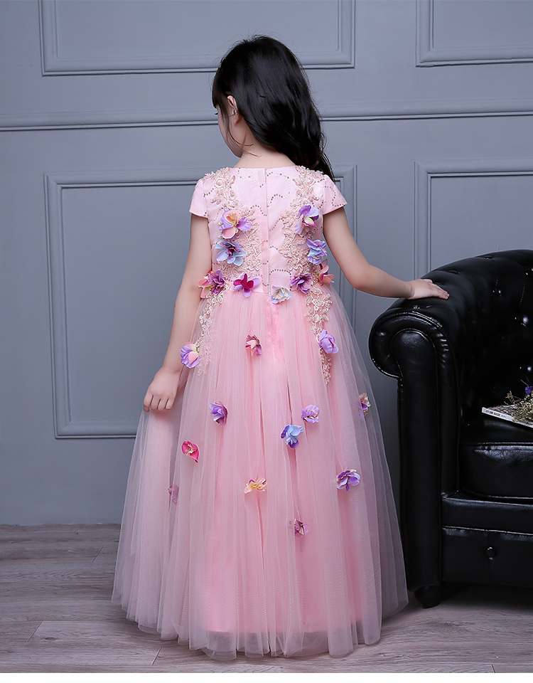 Pre-order ชุดแฟนซี แขนสั้น คอกลม ปักเลื่อม แต่งดอกไม้ กระโปรงตาข่าย ซิปหลัง