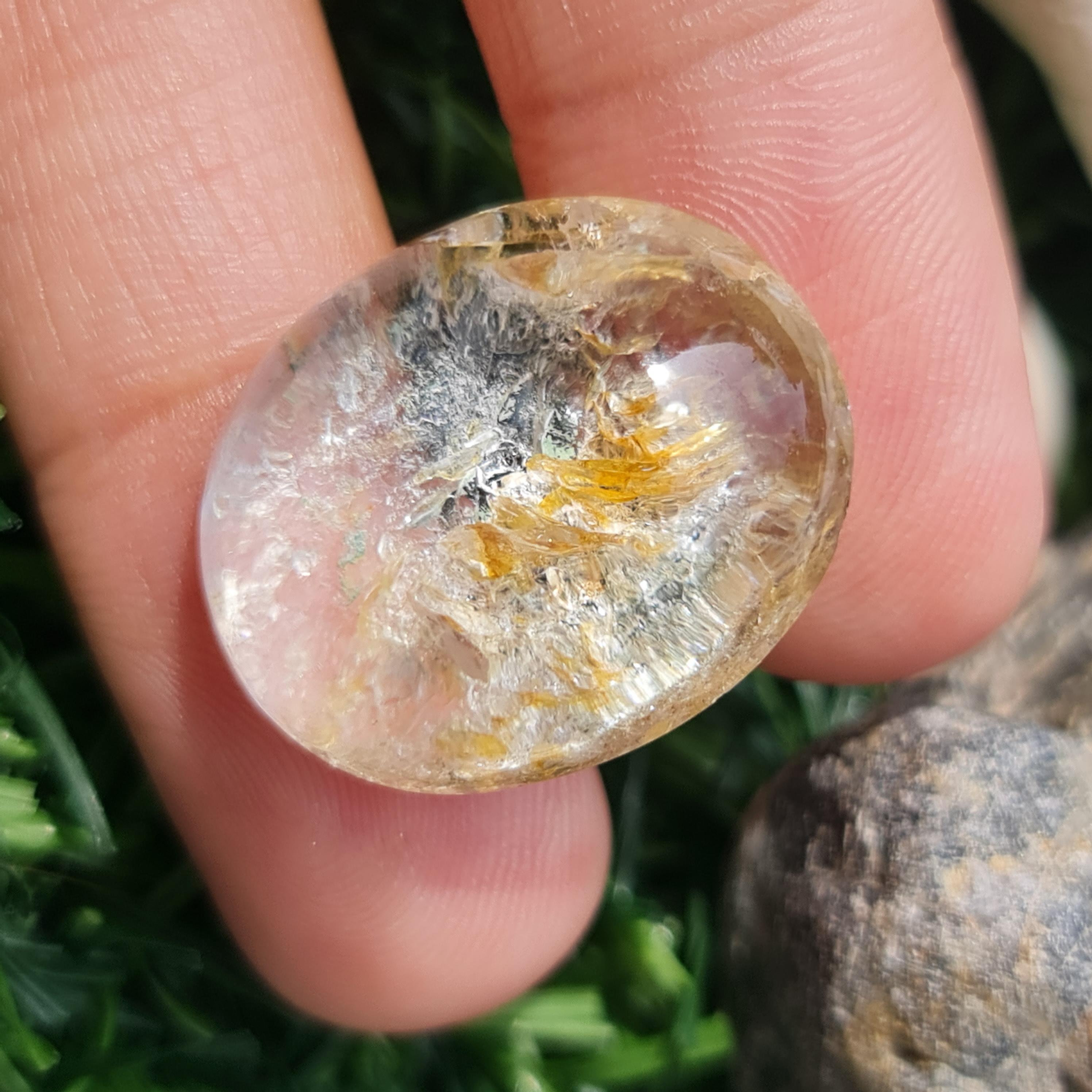 โป่งข่าม ควอตซ์ Rutilated Quartz 31.59 กะรัต Cts. พลอยแท้ อัญมณีมงคลประจําวันเกิด เครื่องประดับพลอย