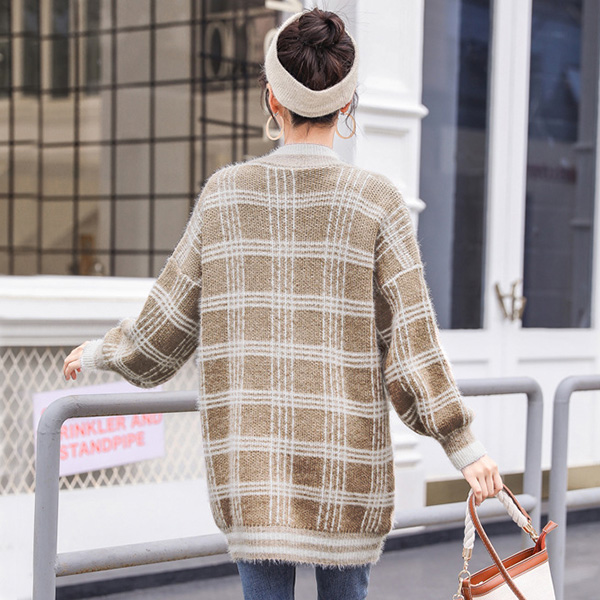 Premium Cardigan เสื้อคลุมไหมพรมขนนุ่ม คอวี ถักลายตาราง (12276B)