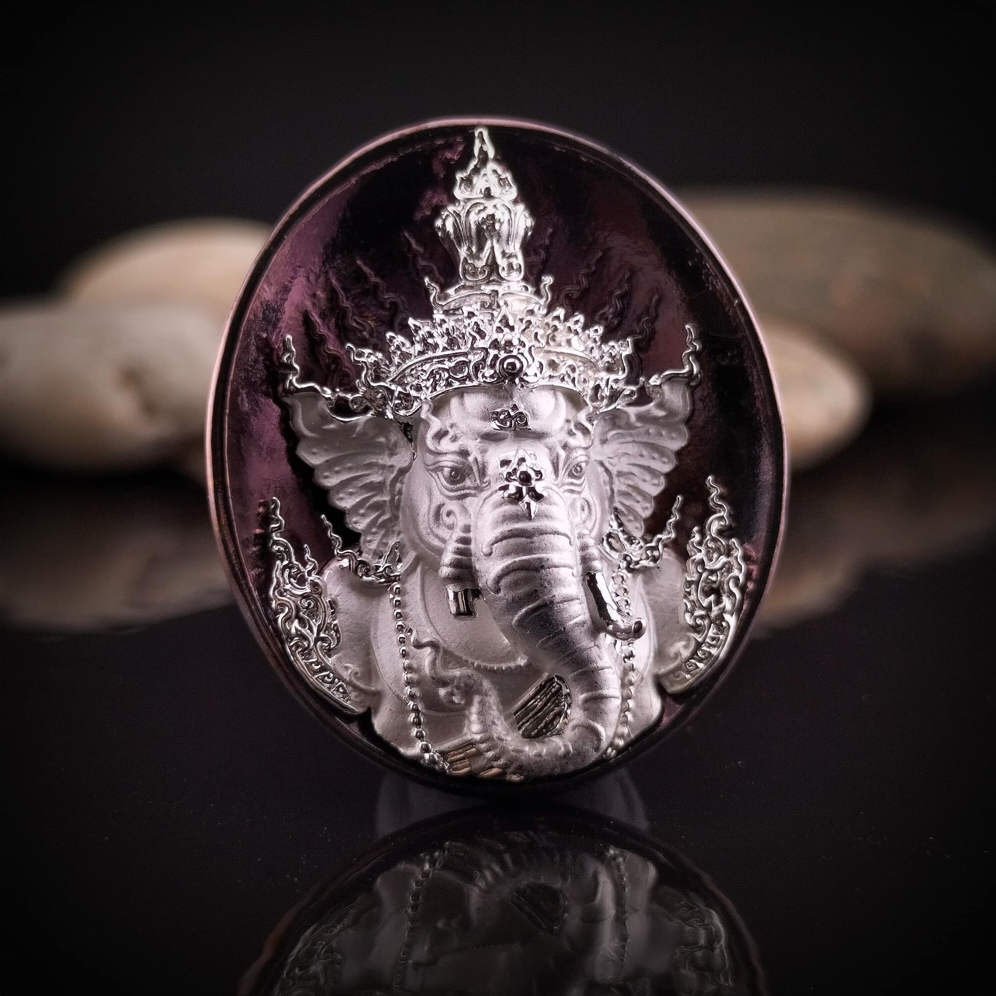 พระพิฆเณศ พรคเณศลิขิต เนื้อสัมฤทธิ์ชุบรุ้ง องค์ชุบเงิน