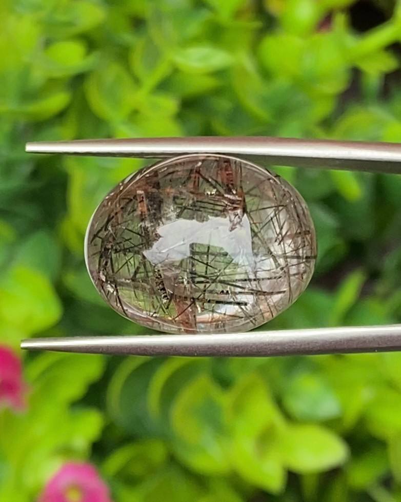 ไหมดำ แก้วขนเหล็ก ควอตซ์ Black Rutilated Quartz 17.60 กะรัต Cts. พลอยแท้ อัญมณีมงคลประจําวันเกิด เครื่องประดับพลอย