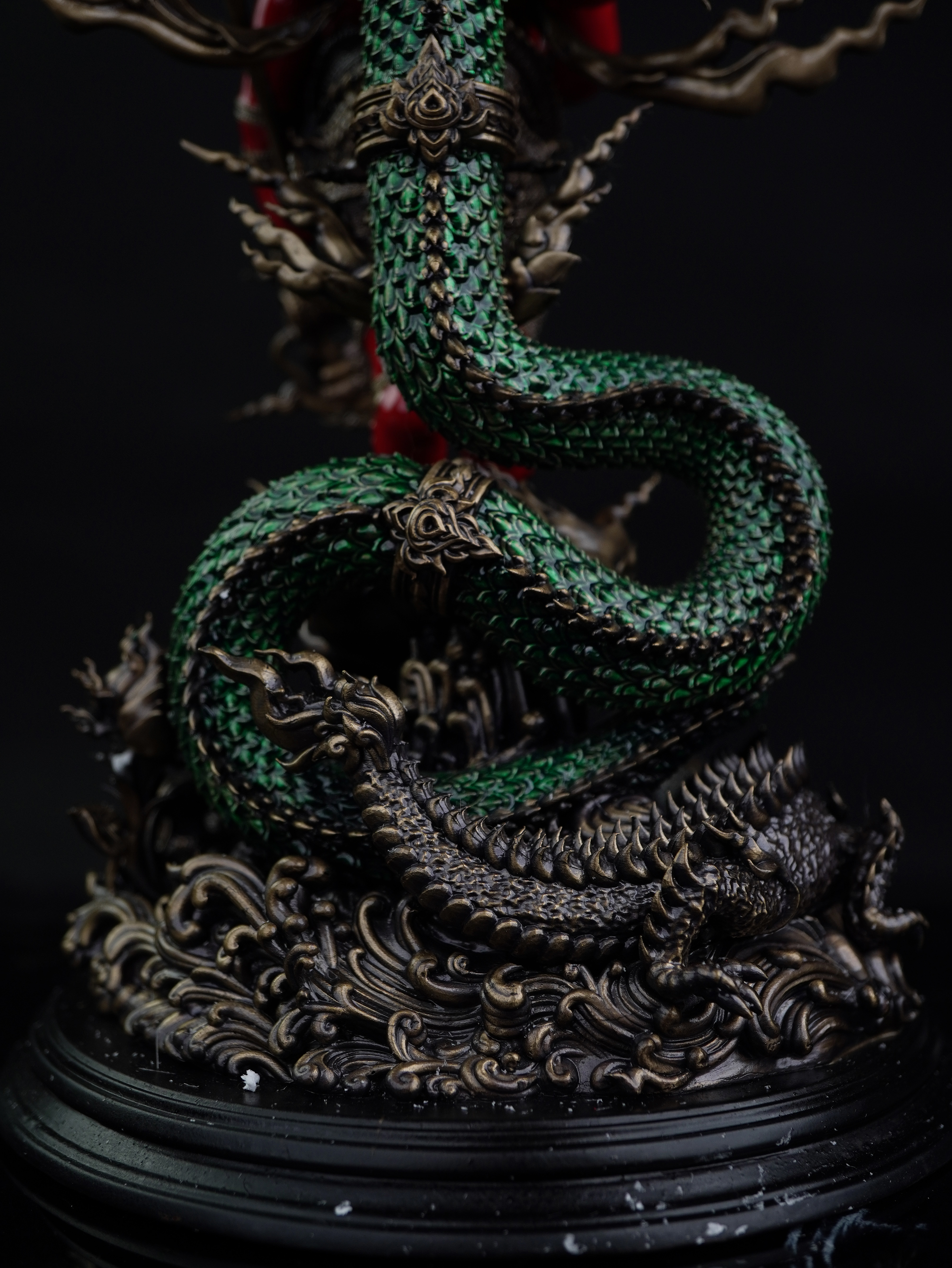 🕉️ พระพิฆเนศ รุ่น มหาปรมาตมันคณปติ เนื้อบรอนซ์นอก Duotone พระคเณศลงสีเซรามิคแดง นาคลงสีเซรามิคเขียว ความสูง 30 ซม.