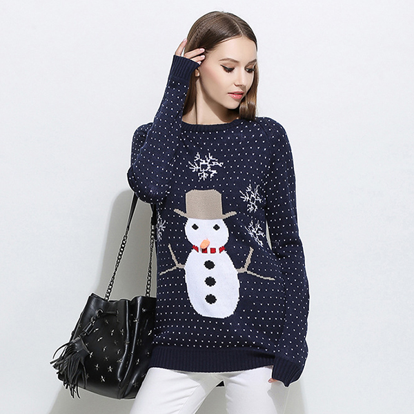 เสื้อสเวตเตอร์ไหมพรมหนานุ่ม ถักลายสโนว์แมน (12280B)