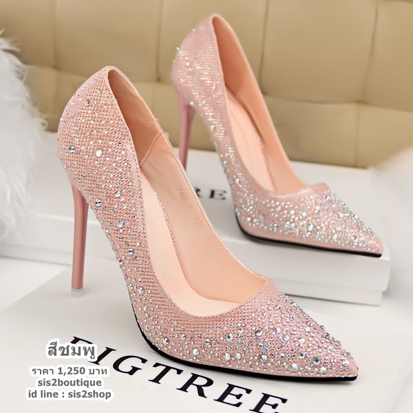 รองเท้าออกงาน รองเท้าส้นสูง ฝังเพชร สวยหรู