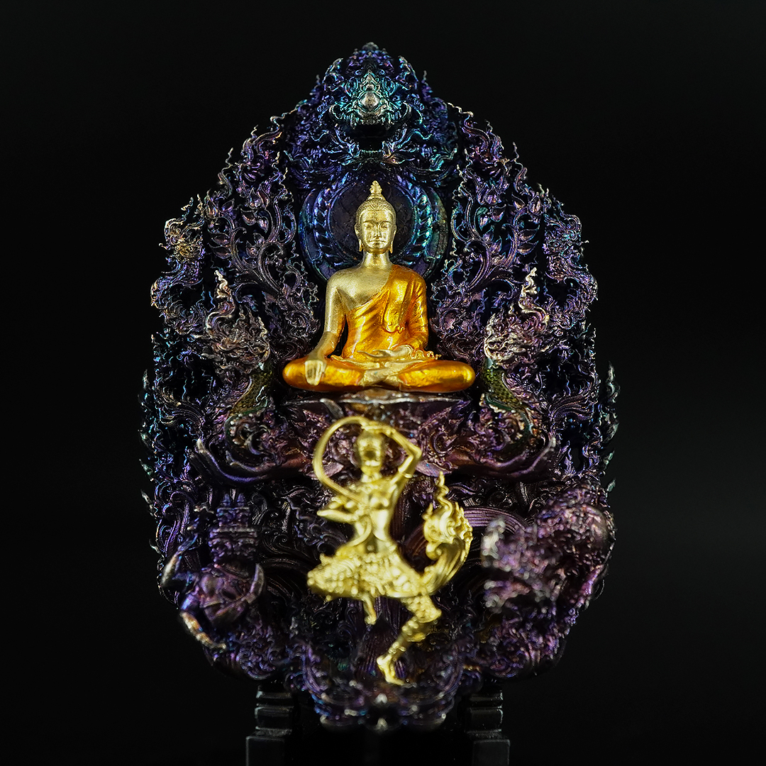 พระพุทธชัยมงคลพัฒน์บารมี เจริญลาภชนะมาร รายการศูนย์จอง เนื้อสัมฤทธิ์ชุบรุ้ง องค์พระชุบทองลงยา