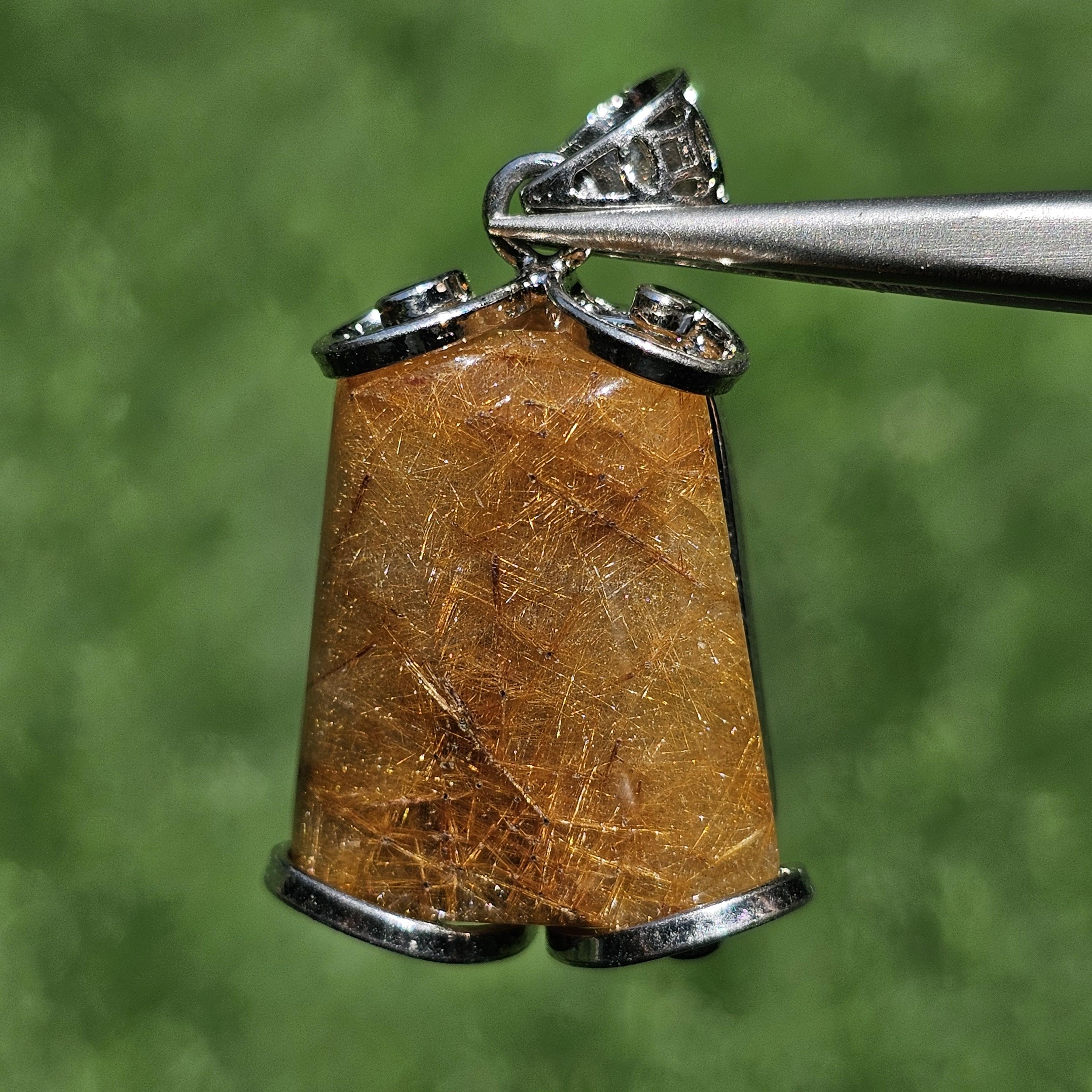 จี้ไหมทอง (Golden Rutilated Quartz) 49.77 กะรัต Cts. พลอยแท้ อัญมณีมงคลประจําวันเกิด เครื่องประดับพลอย