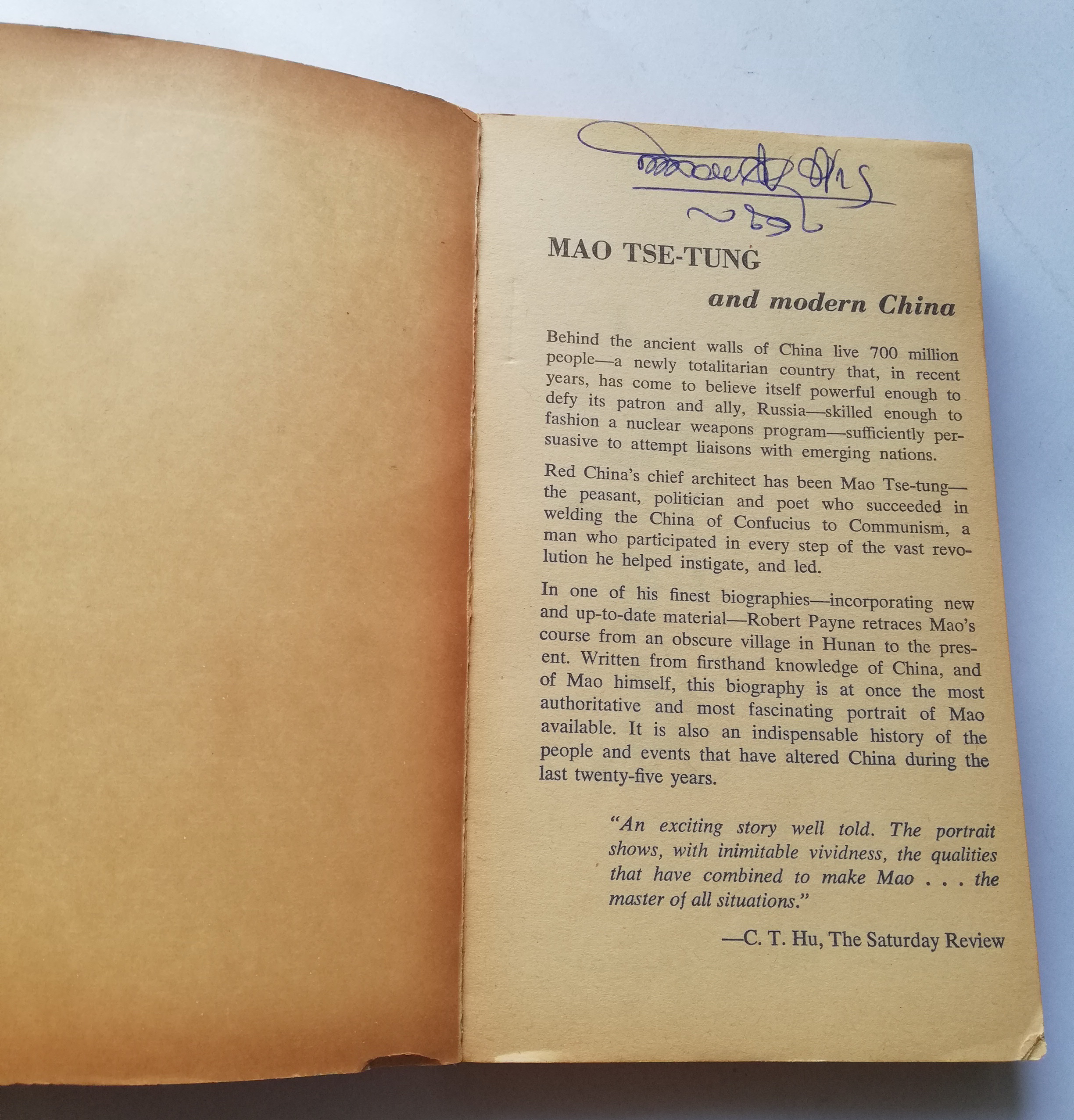 หนังสือชีวประวัติฉบับภาษาอังกฤษของเหมาเจ๋อตุง" MAO TSE TUNG" The Superative Biography of the Man who rules one-quarter of the World's people,"Important"_Library Journal โดย Robert Payne
