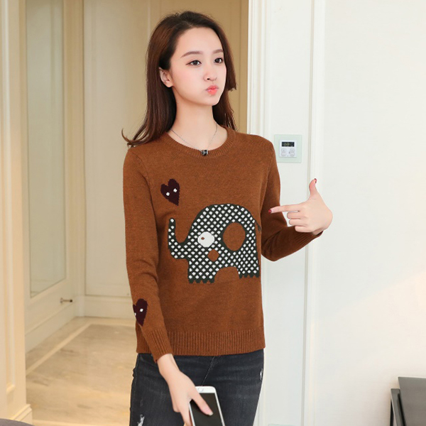 เสื้อไหมพรมวูลเนื้อนิ่ม แขนยาว ถักลายช้างน้อย (12268B)