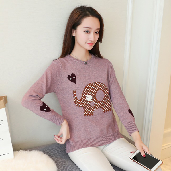 เสื้อไหมพรมวูลเนื้อนิ่ม แขนยาว ถักลายช้างน้อย (12268B)