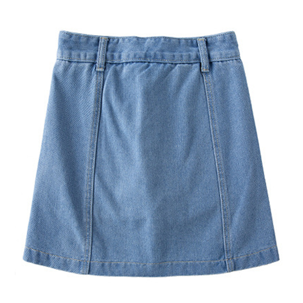 กระโปรงกางเกงยีนส์ฟอกนิ่ม แต่งปักลายดอกไม้วินเทจ (12181X)