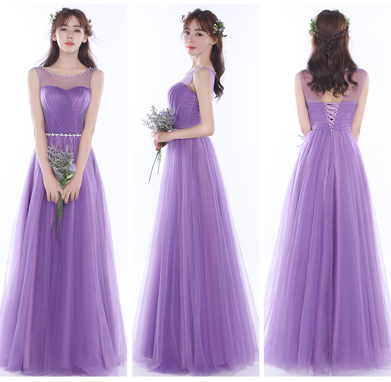 Pre-order ชุดเพื่อนเจ้าสาว สีม่วง กระโปรงตาข่าย เชือกผูกหลัง