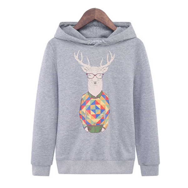 เสื้อสเวตเตอร์ฮู้ดพิมพ์ลายกวาง ซับกำมะหยี่กันหนาว (11981H)