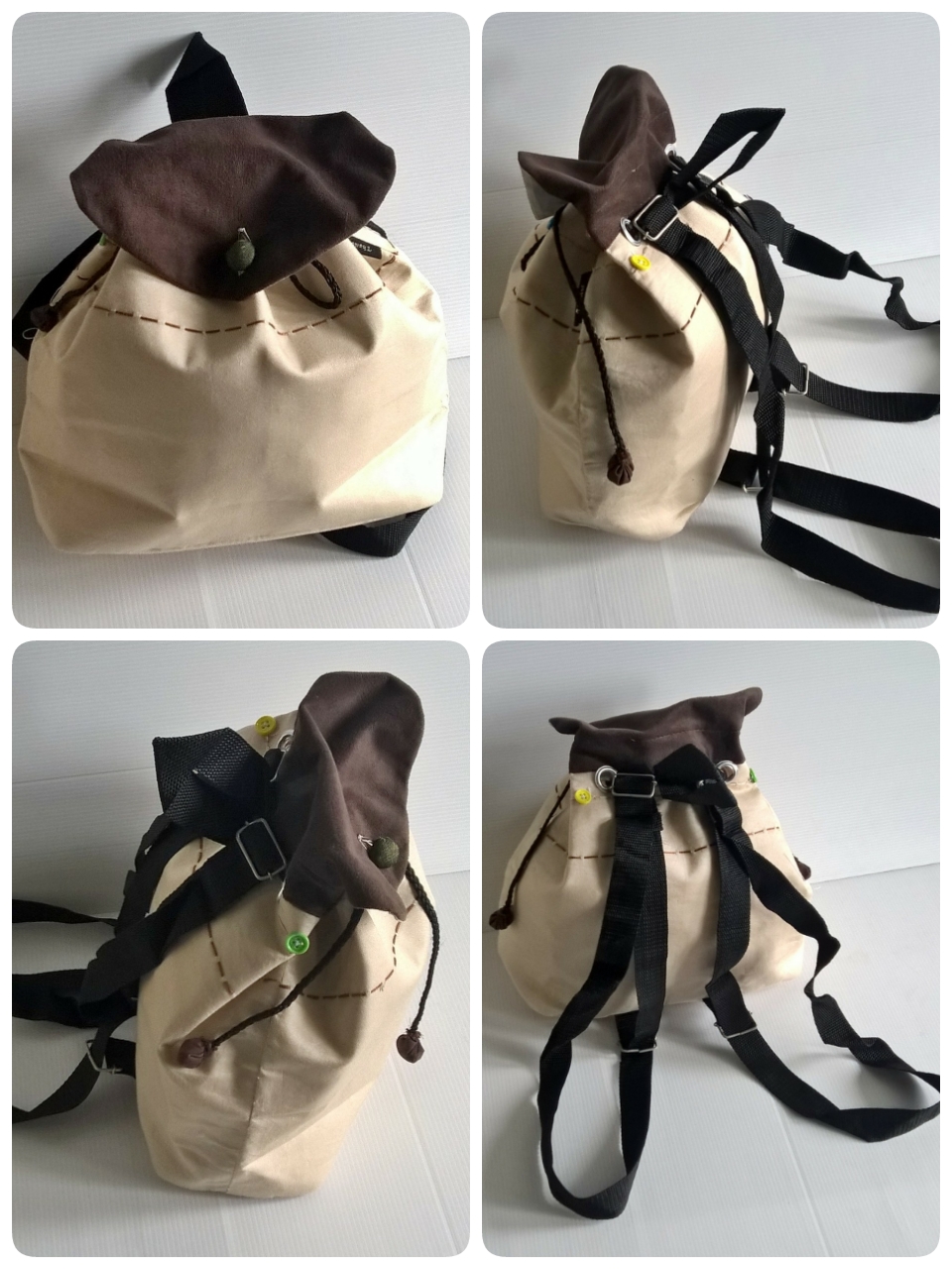 ขายกระเป๋าผ้าทรงเป้สะพายหลังงานแฮนเมด ขนาดโดยประมาณ กว้าง 23 * 5.5 cm * สูง 23 cm. สายปรับความยาวได้ มีซับในและมีช่องเล็กที่ผนังกระเป๋าด้านใน ราคาพิเศษ