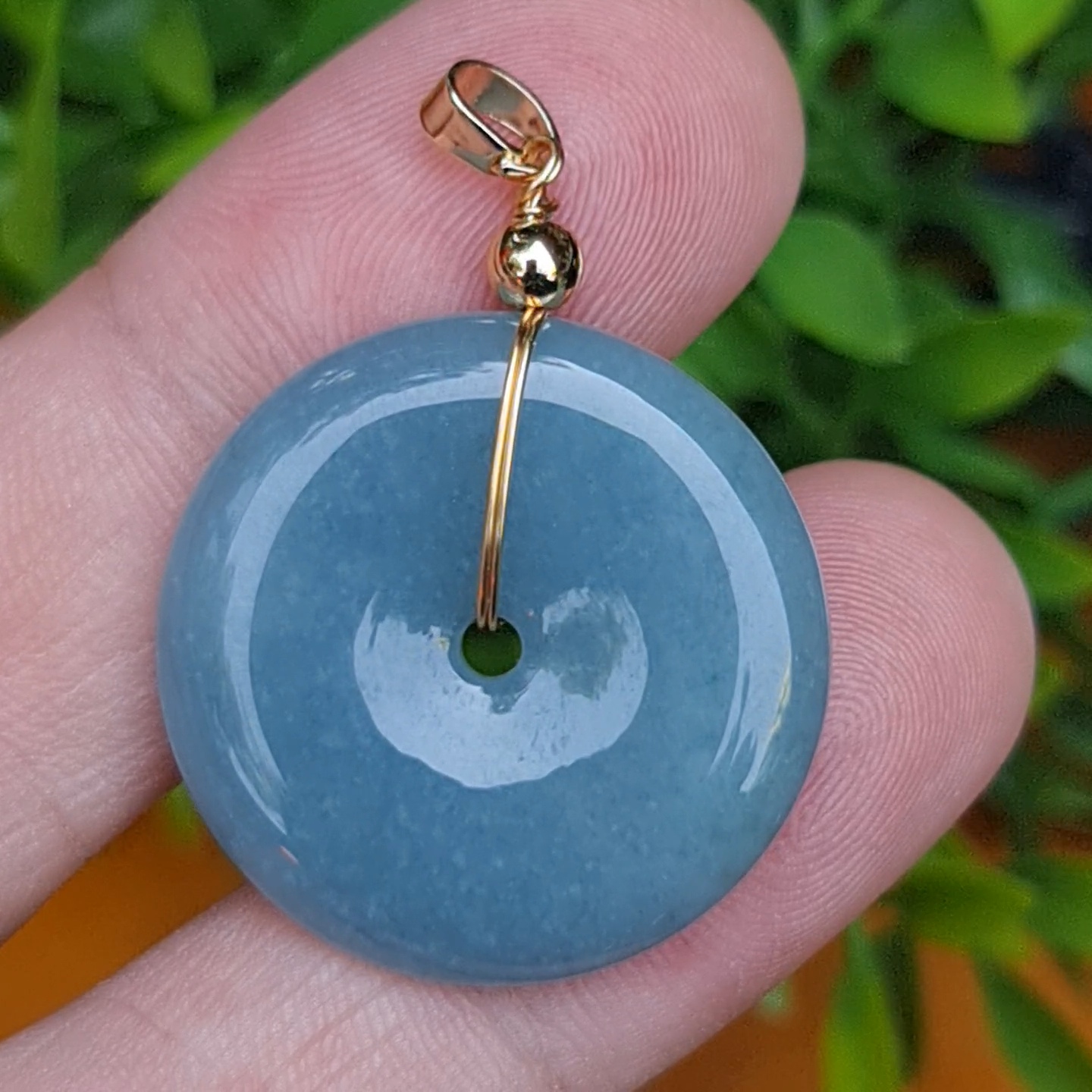 หยก จี้โดนัทหยก 42.75 Cts. (Bi Disc Jade) หยกแท้ อัญมณีมงคลประจําวันเกิด เครื่องประดับพลอย