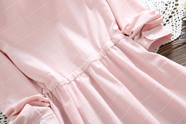 เดรสเชิ้ตแขนยาว เอวผูกจั๊ม แต่งปักลายวินเทจ (12293LM)