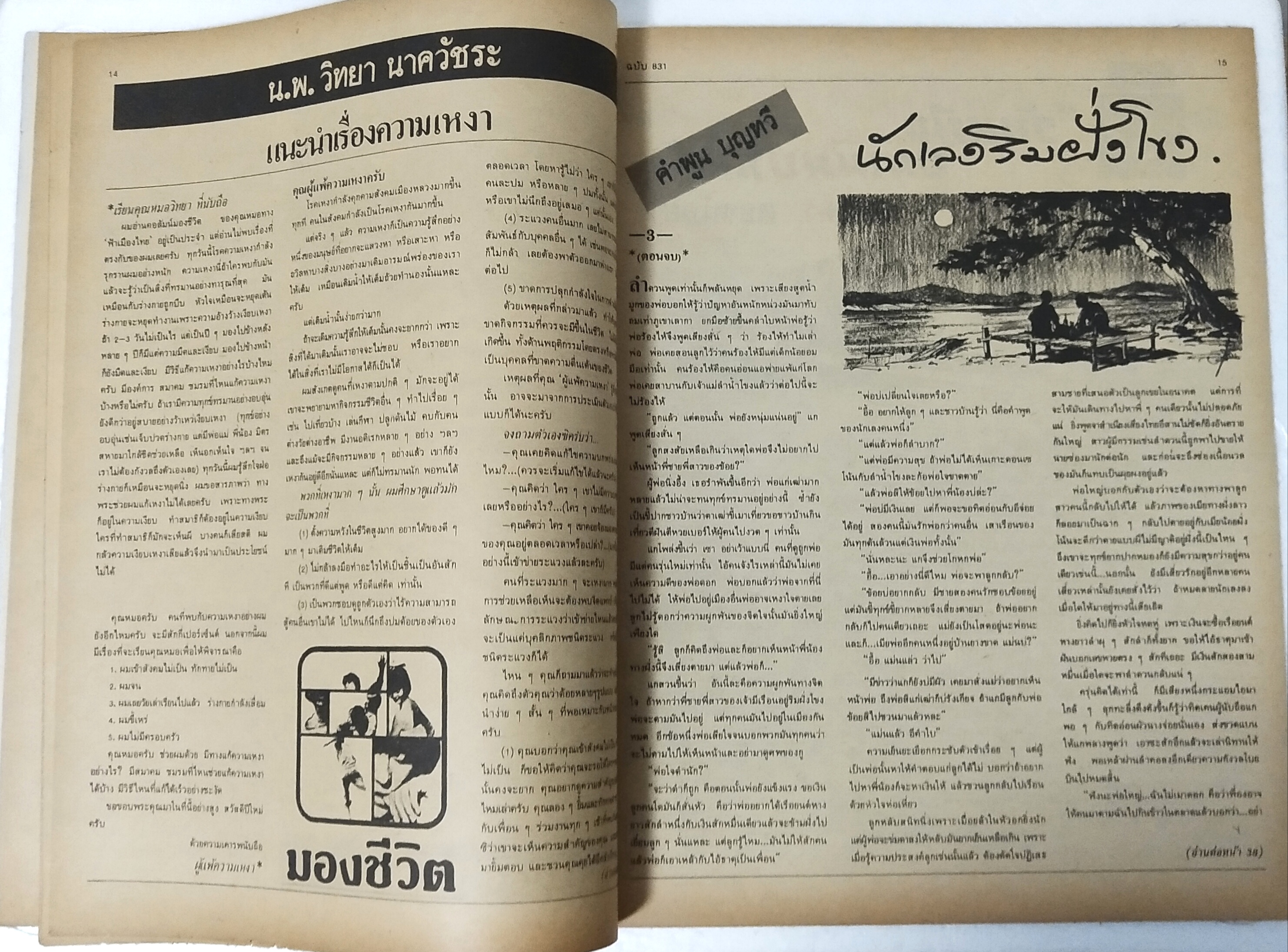 นิตยสารเก่า ฟ้าเมืองไทย ฉบับที่ 831 ปีที่ 16 วันพฤหัสบดีที่ 21 กุมภาพันธ์ 2528 ภาพปกโดย คำปัน สีเหนือ ในเล่ม นิยายทะเล ยาวจบในเล่ม,มรดกทะเล นิยายการเมือง นักเลงป่า ผู้หญิง 2 คน ถูกที่1 ทำเป็นจน วิธีทำน้ำมันพราย จุลศักดิ์ อมรเวช วาดนิยายกำลังภายใน