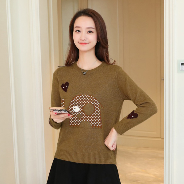 เสื้อไหมพรมวูลเนื้อนิ่ม แขนยาว ถักลายช้างน้อย (12268B)