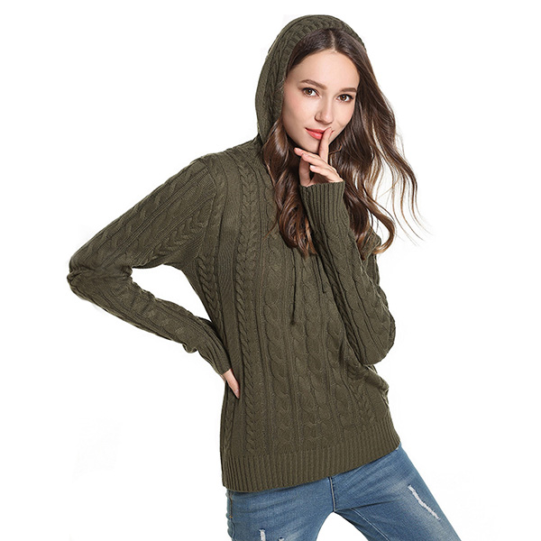 เสื้อสเวตเตอร์กันหนาว มีฮู้ด ไหมพรมหนานุ่มถักลายนูน (12281B)