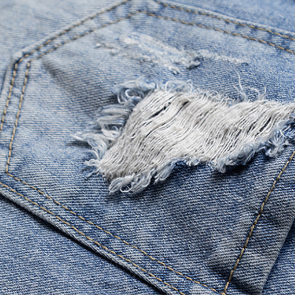 กางเกงยีนส์ขายาวแปดส่วน แต่งปะขาดแนวเซอร์ (11791X)